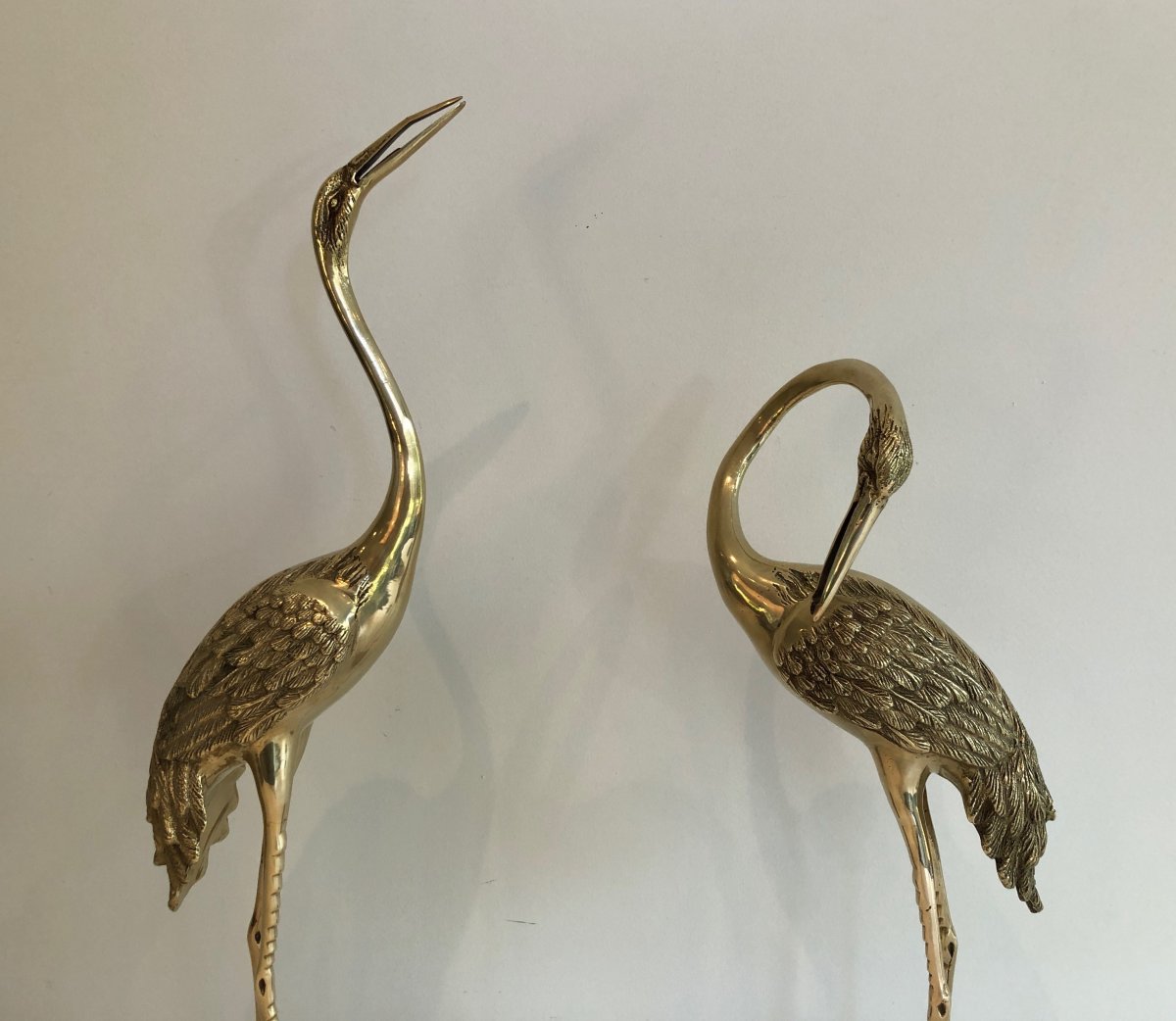 Pair Of Decorative Chiseled Brass Herons. French. Circa 1970-photo-3