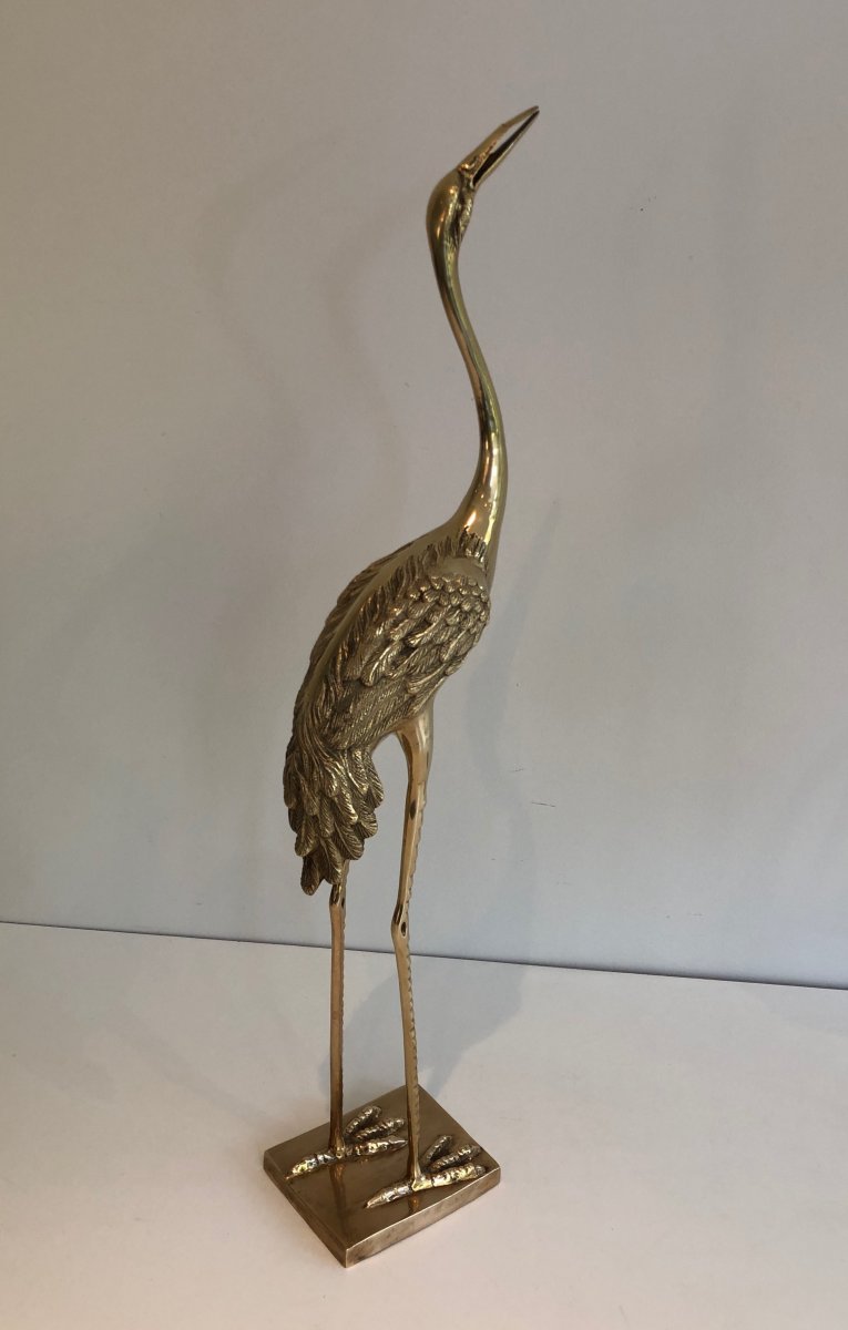 Pair Of Decorative Chiseled Brass Herons. French. Circa 1970-photo-4