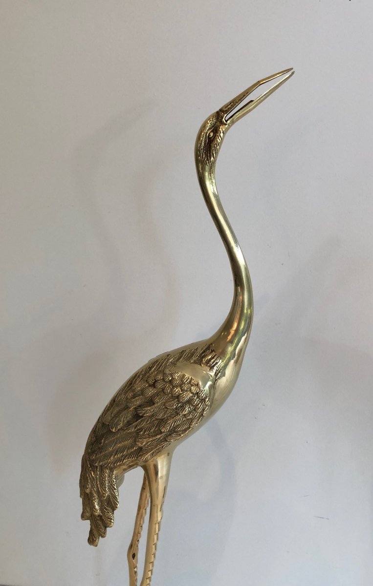 Pair Of Decorative Chiseled Brass Herons. French. Circa 1970-photo-1