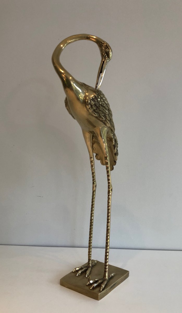 Pair Of Decorative Chiseled Brass Herons. French. Circa 1970-photo-4