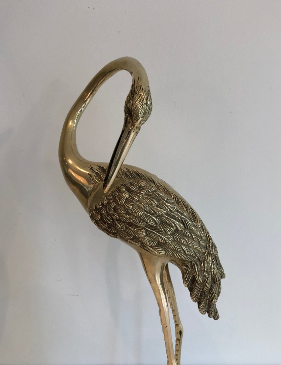 Pair Of Decorative Chiseled Brass Herons. French. Circa 1970-photo-5