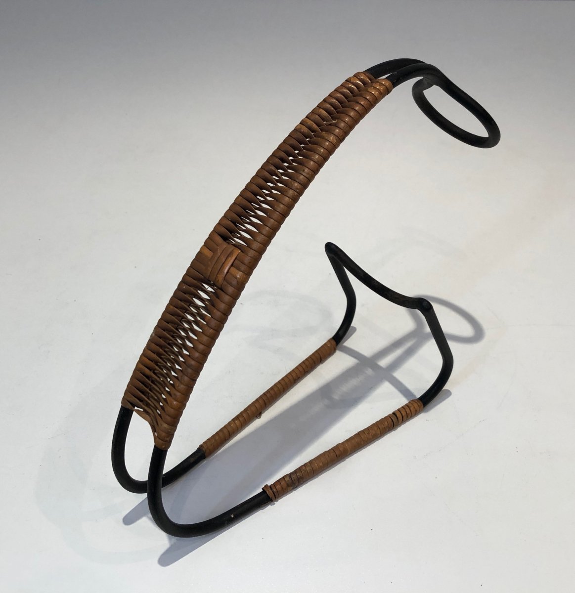 Black Metal And Rattan Bottle Holder. Scandinavia. Circa 1950-photo-1