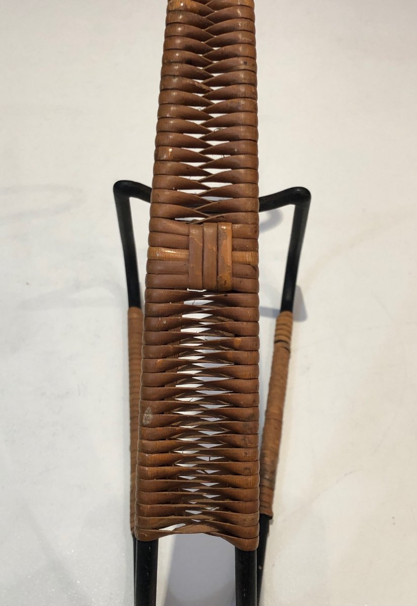 Black Metal And Rattan Bottle Holder. Scandinavia. Circa 1950-photo-7