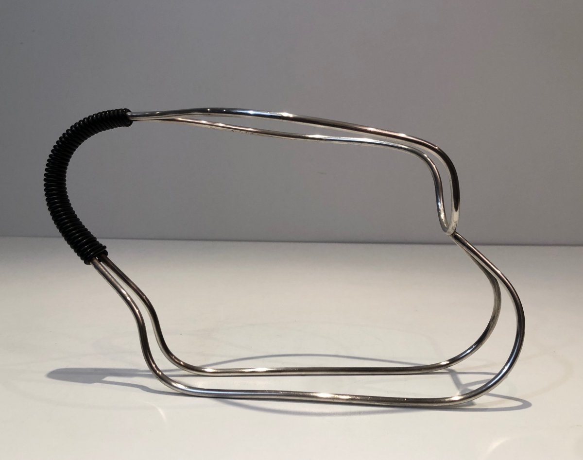 Porte-bouteille En Métal Argenté Et Plastique Noir. French. Circa 1970-photo-1