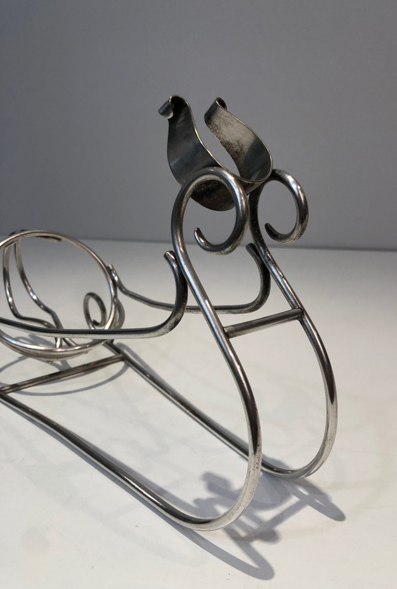 Silver Plated Sleigh Bottle Holder. French. Circa 1930-photo-5