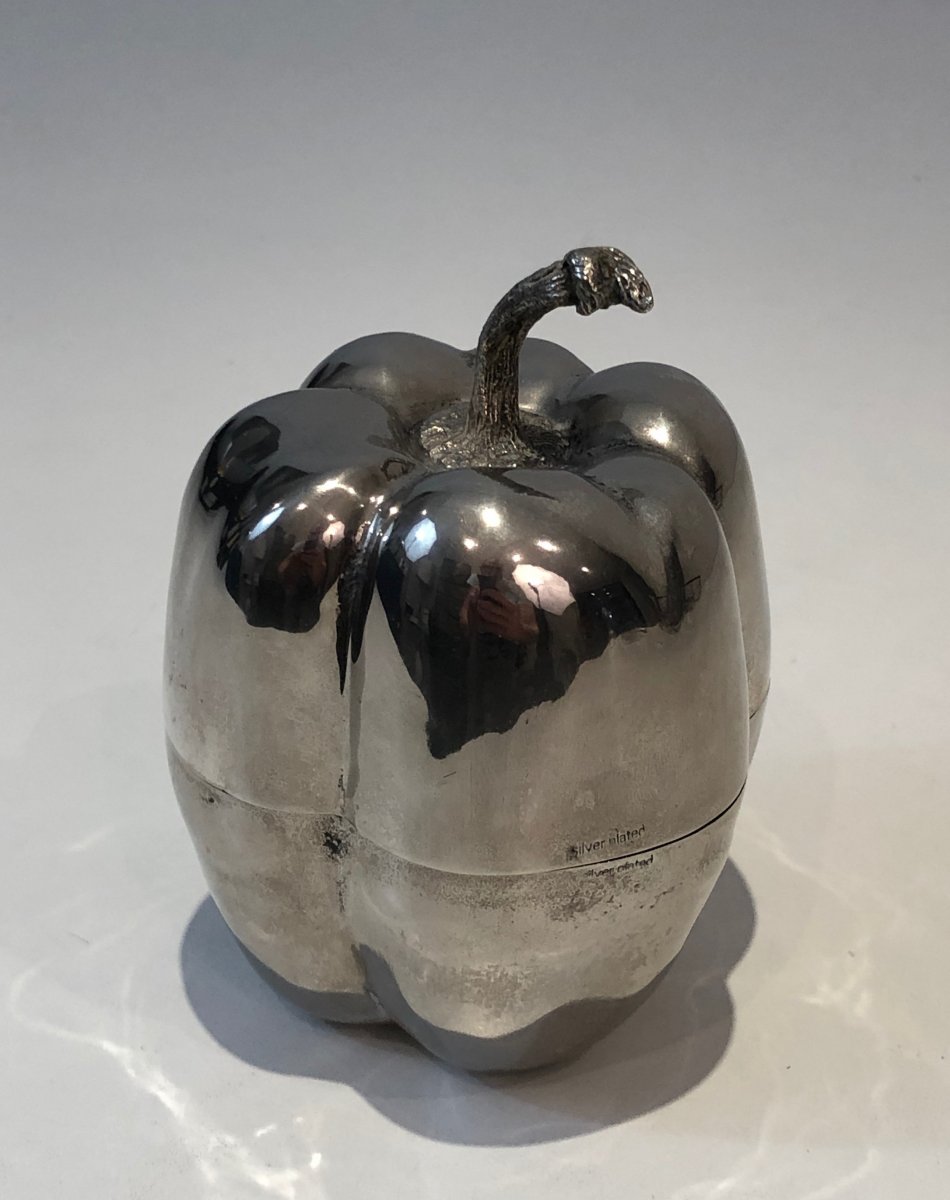 Seau à Glaçon en Métal Argenté en Forme de Pomme. Travail Français. Vers 1970