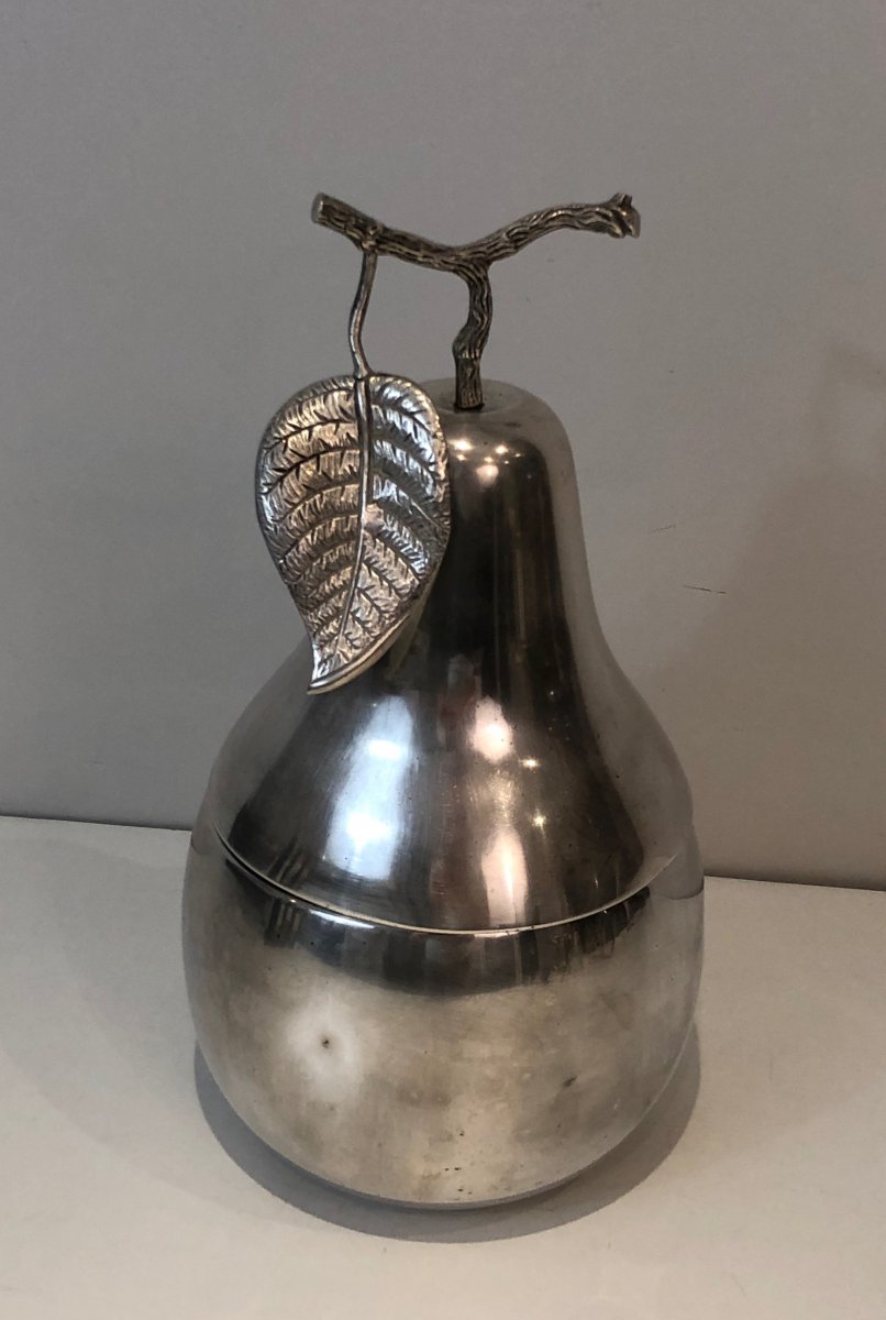 Silver Plated Pear Ice Bucket (a Bit Damaged). French. Circa 1970-photo-8