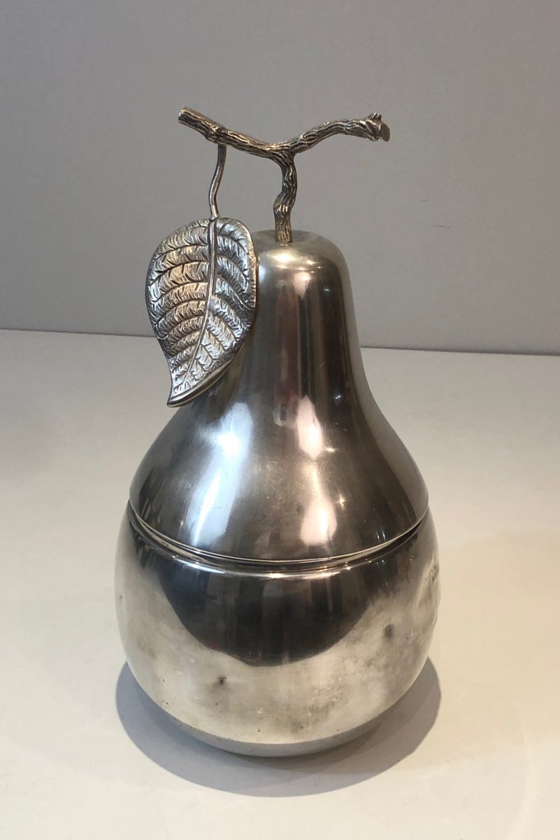 Silver Plated Pear Ice Bucket (a Bit Damaged). French. Circa 1970