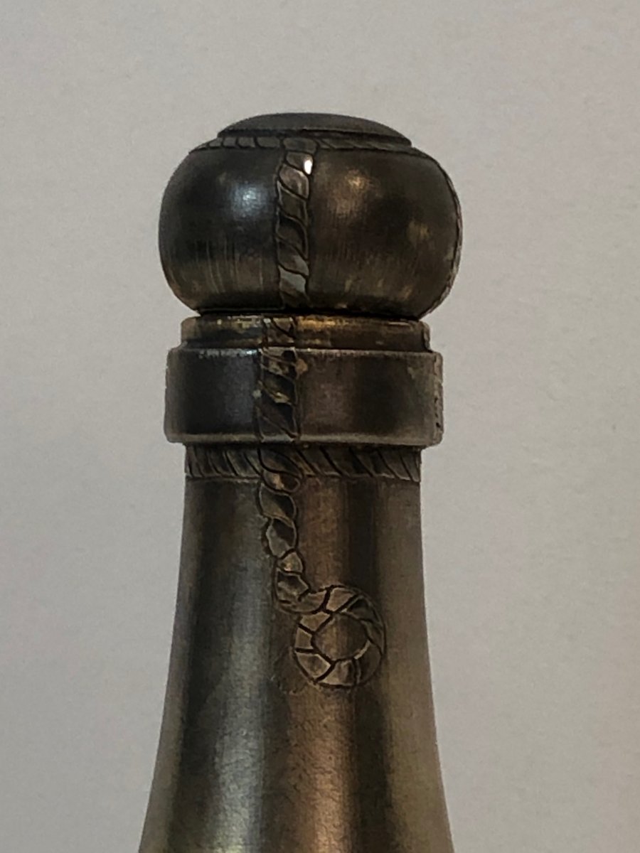 Rare Silver Plated And Brass Shaker Presenting A Champagne Bottle. French. Circa 1930-photo-2