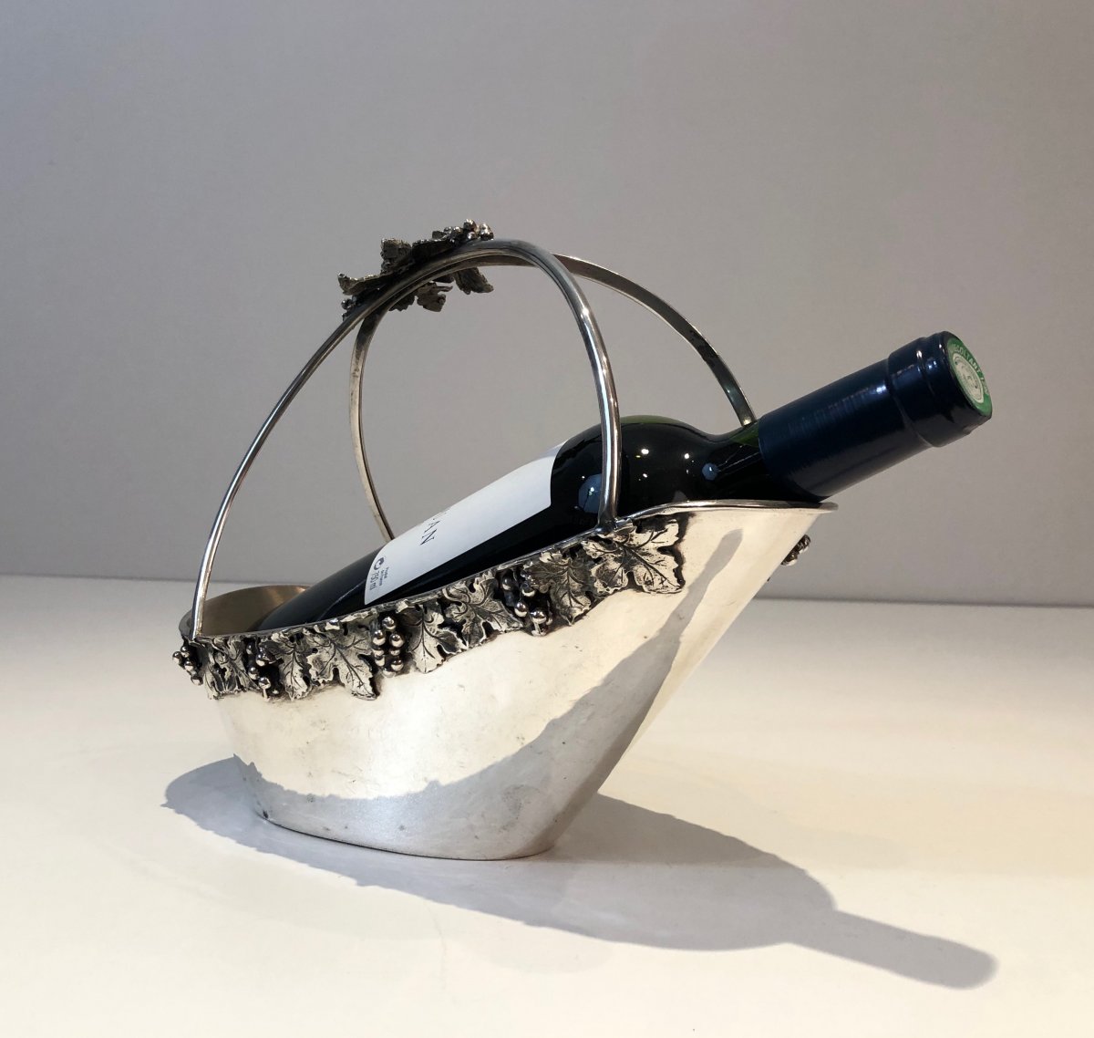 Silver Plated Wine Holder With Grappes Decor. French. Circa 1930-photo-2