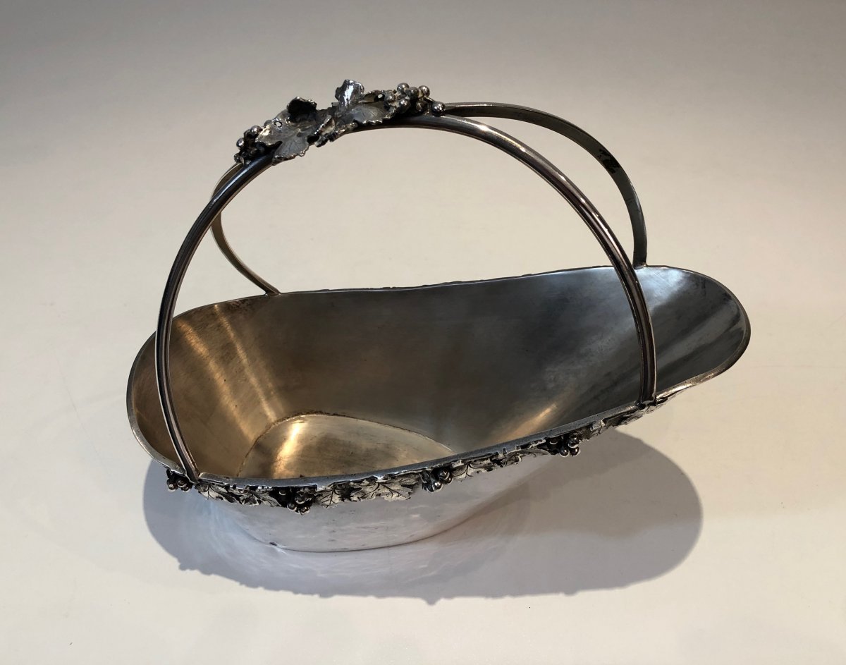 Silver Plated Wine Holder With Grappes Decor. French. Circa 1930-photo-2