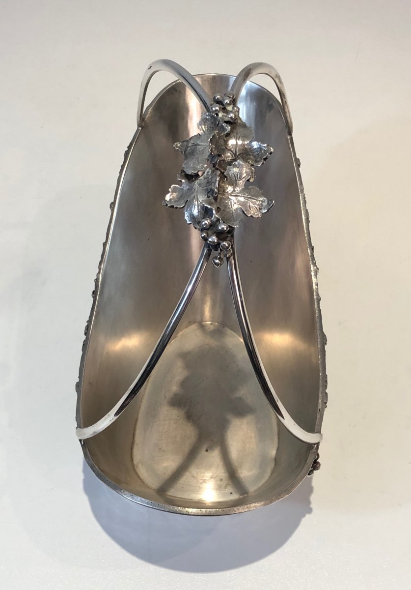 Silver Plated Wine Holder With Grappes Decor. French. Circa 1930-photo-8