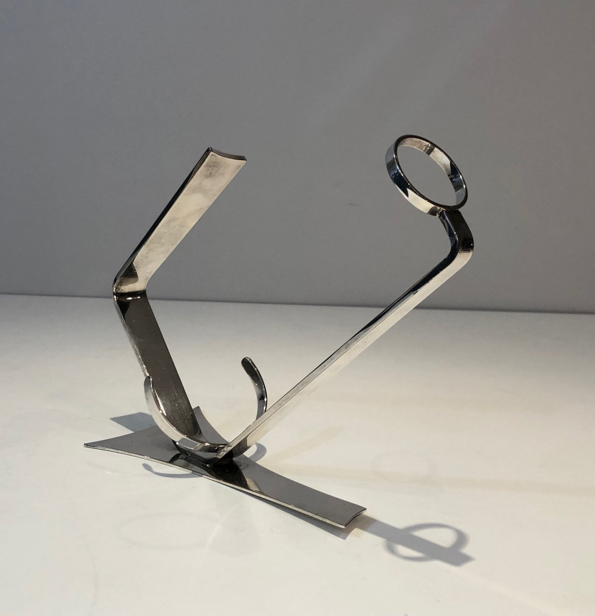 Porte-bouteille Art Déco En Métal Argenté. Travail Français. Vers 1930-photo-4
