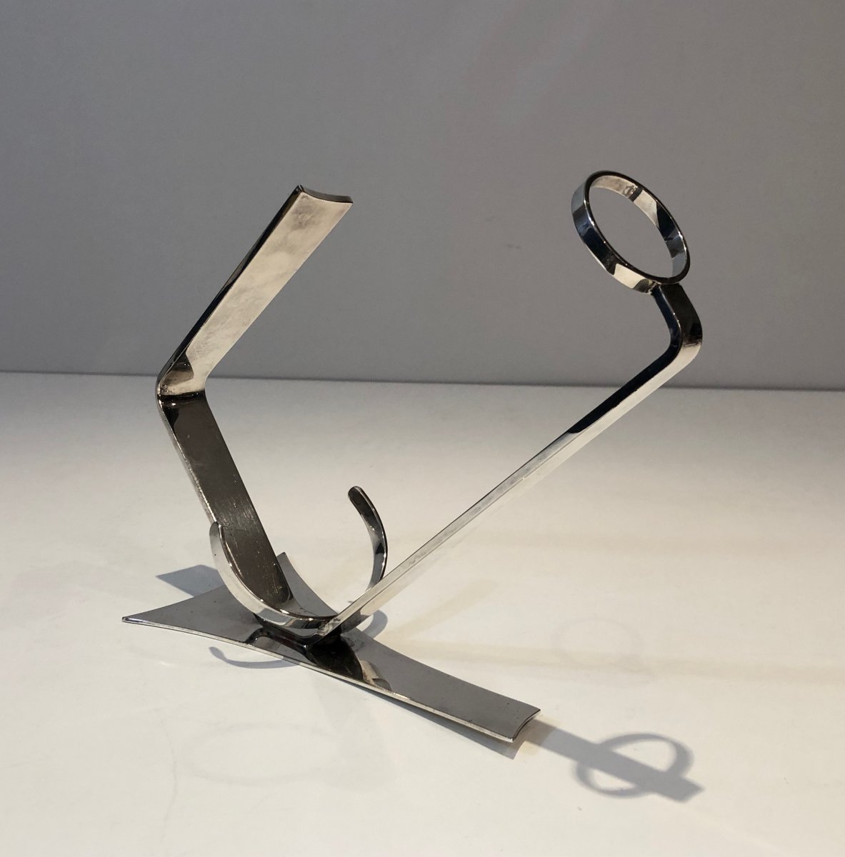 Porte-bouteille Art Déco En Métal Argenté. Travail Français. Vers 1930-photo-8