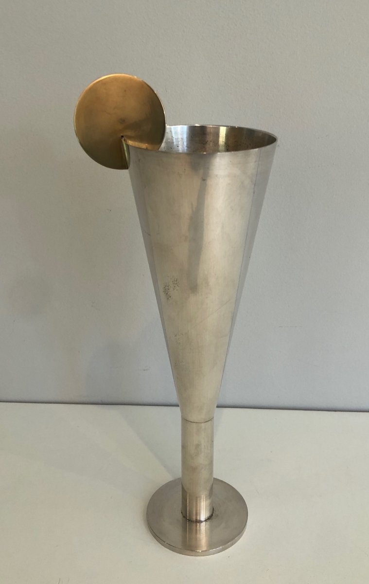 A.pozzi. Silver Plated And Brass Champagne Flute. Italy. Marked Padova A.pozzi. Circa 1950-photo-4