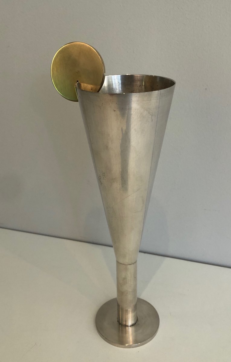 A.pozzi. Silver Plated And Brass Champagne Flute. Italy. Marked Padova A.pozzi. Circa 1950-photo-5