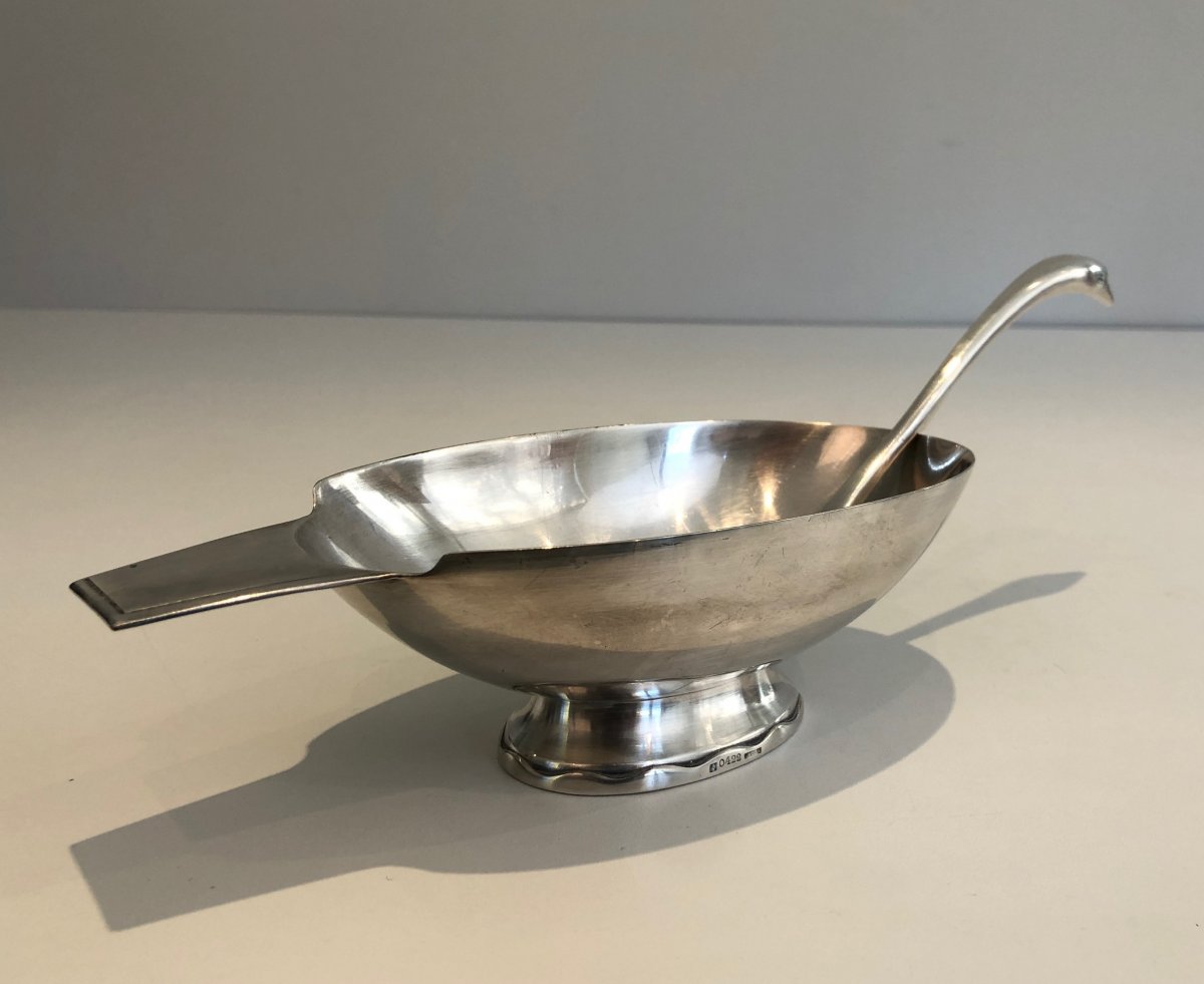 Christian Fjerdingstadt For Gallia. Silver Plated Swan Gravy Boat. French. Circa 1950-photo-5