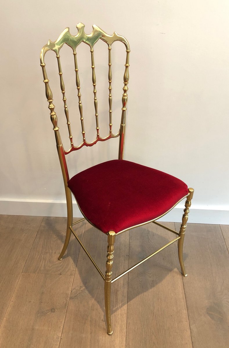 Chaise Chiavari En Laiton Et Son Tabouret Assorti. Travail Français. Vers 1970-photo-1