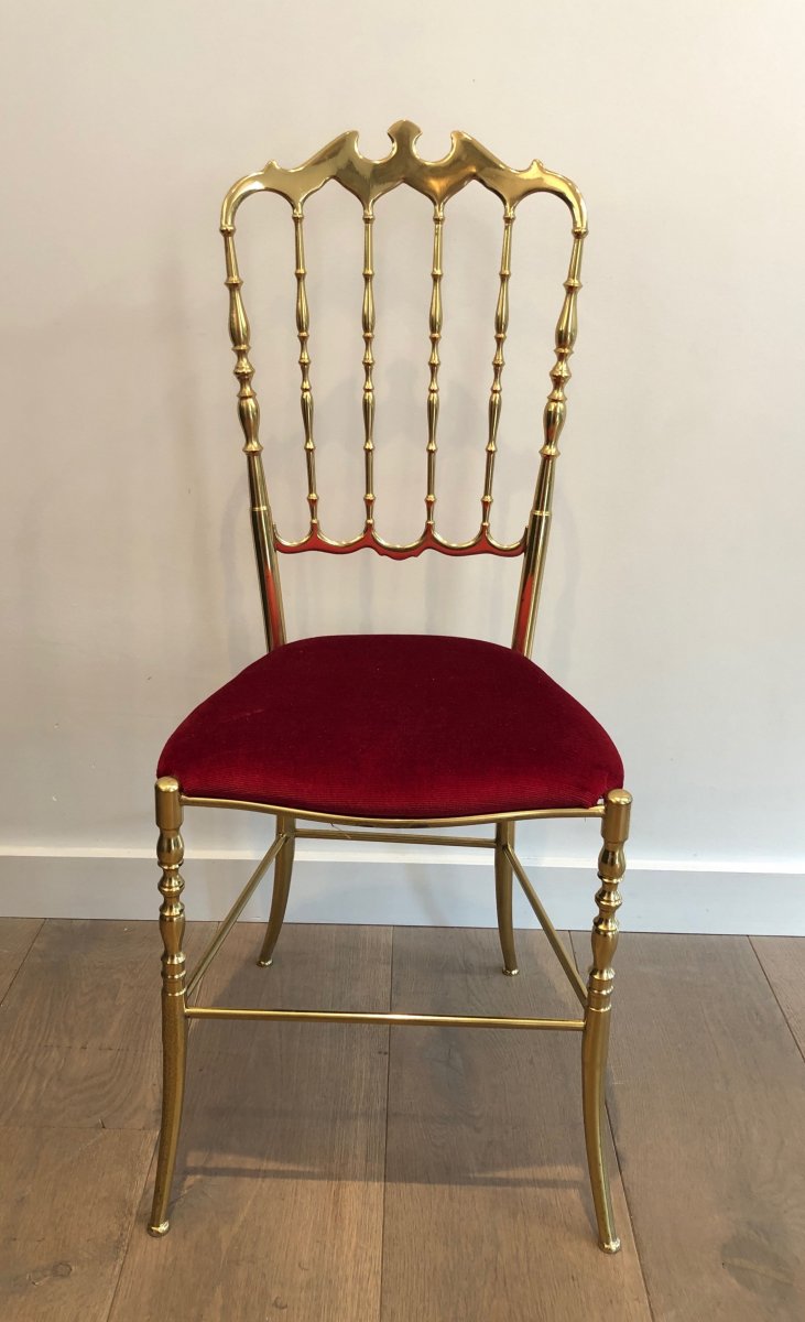 Chiavari Brass Chair With Its Stool. French Work. Circa 1970-photo-3