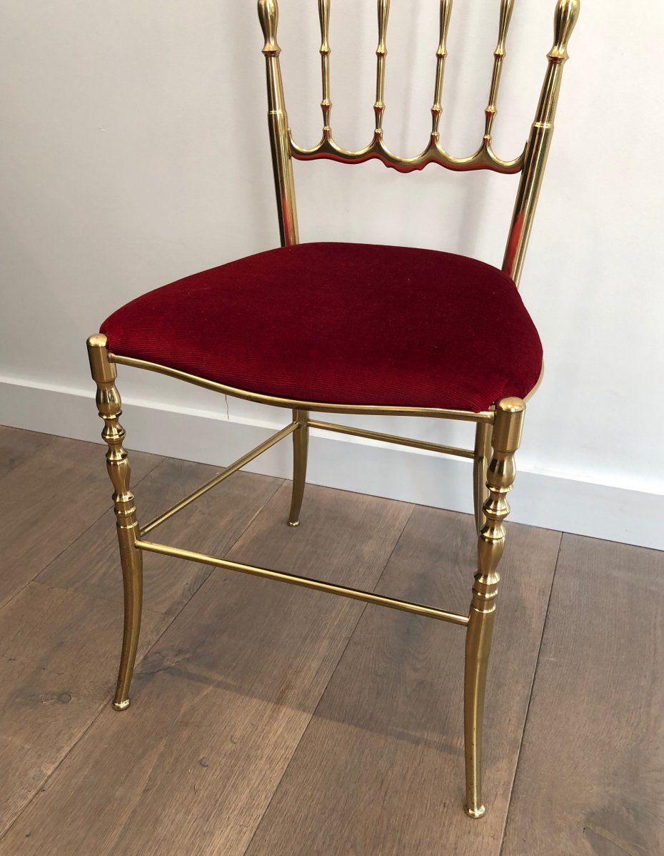 Chiavari Brass Chair With Its Stool. French Work. Circa 1970-photo-6