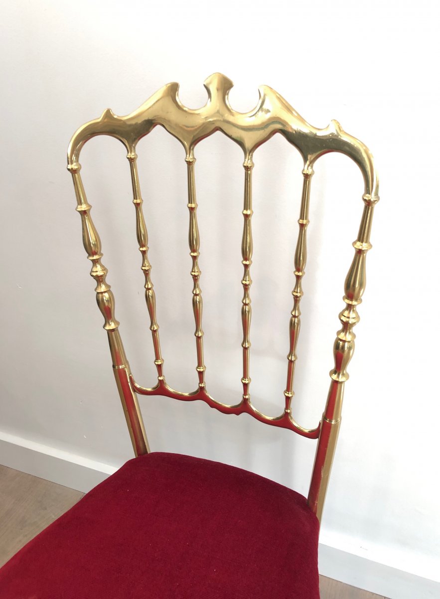 Chiavari Brass Chair With Its Stool. French Work. Circa 1970-photo-7