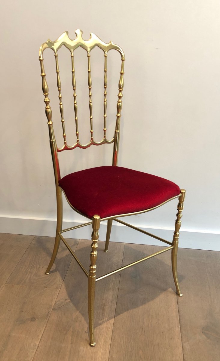 Chiavari Brass Chair With Its Stool. French Work. Circa 1970-photo-8