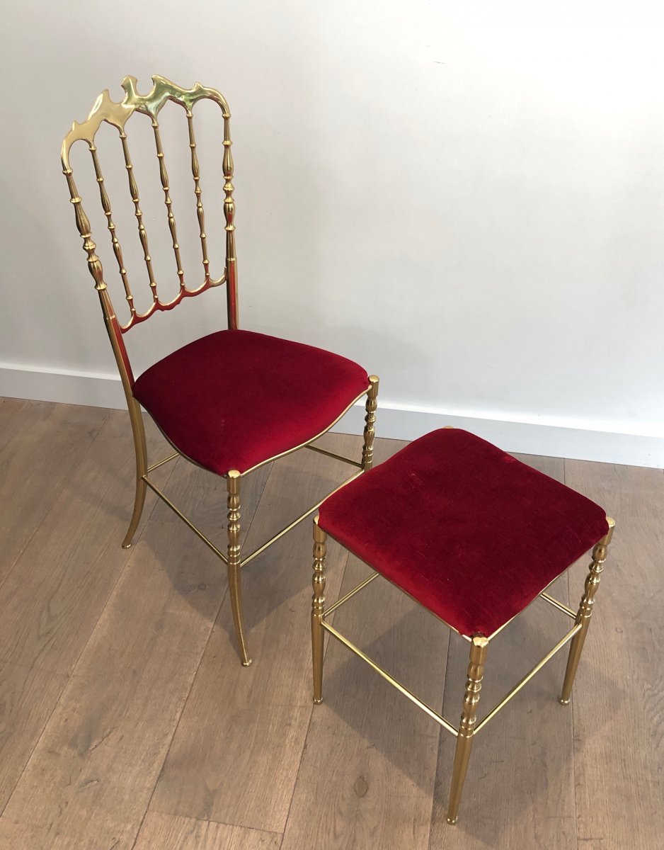 Chiavari Brass Chair With Its Stool. French Work. Circa 1970