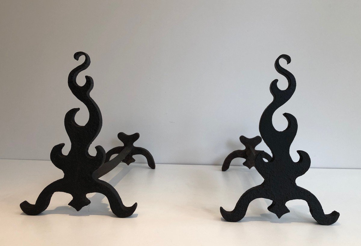 Pair Of Cast Iron Andirons. French. Circa 1940-photo-7