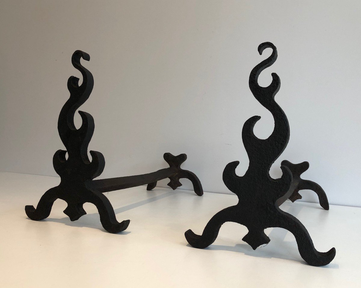 Pair Of Cast Iron Andirons. French. Circa 1940-photo-8