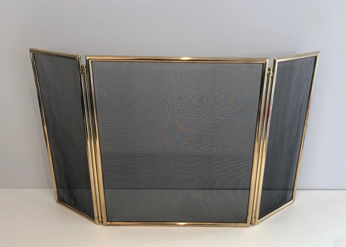Brass And Grilling Folding Fire Place Screen. French. Circa 1970
