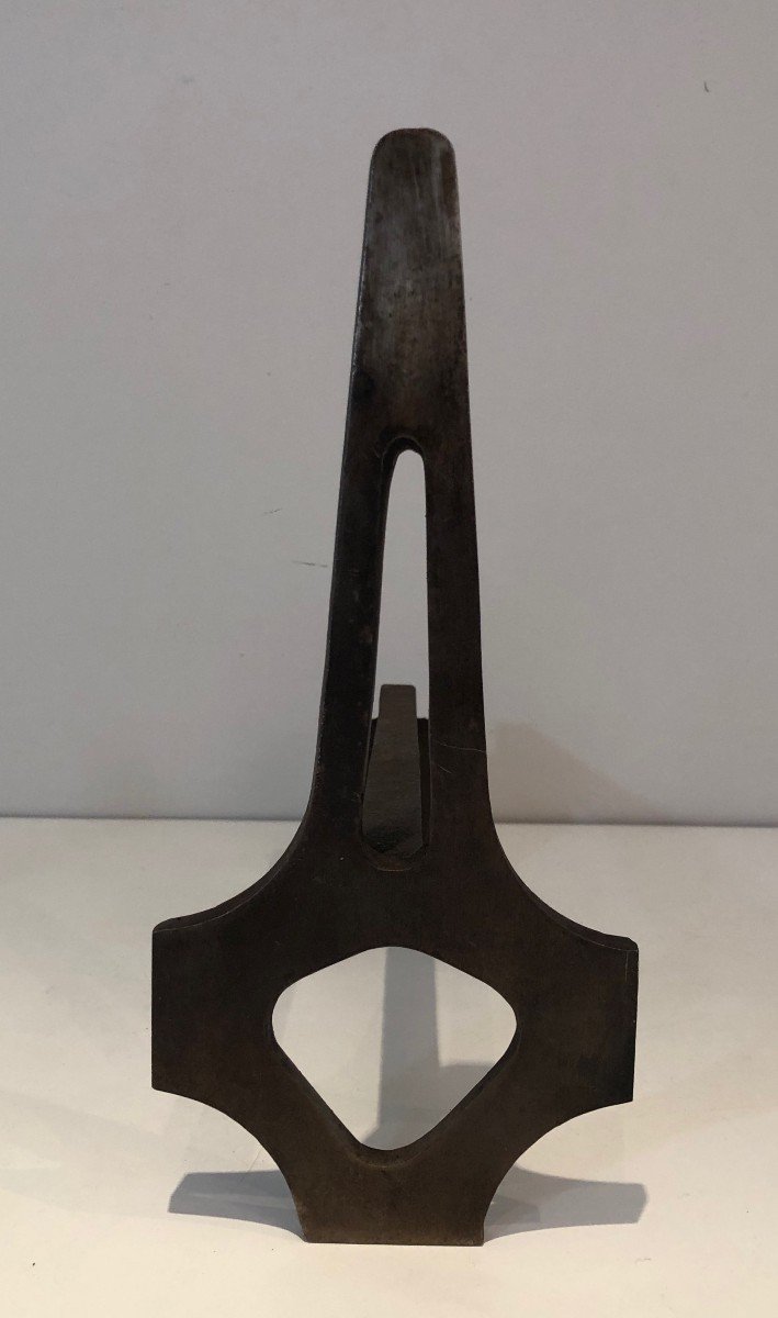 Pair Of Modernist Steel And Wrought Iron Andirons. French. Circa 1970-photo-4