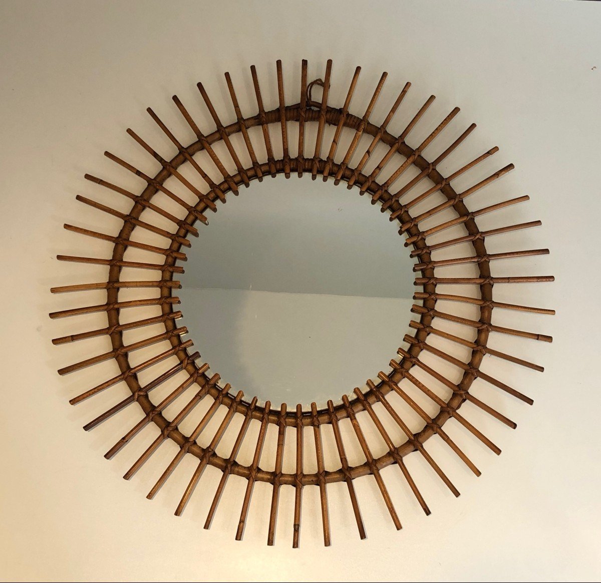 Round Rattan Mirror. French. Circa 1950-photo-6