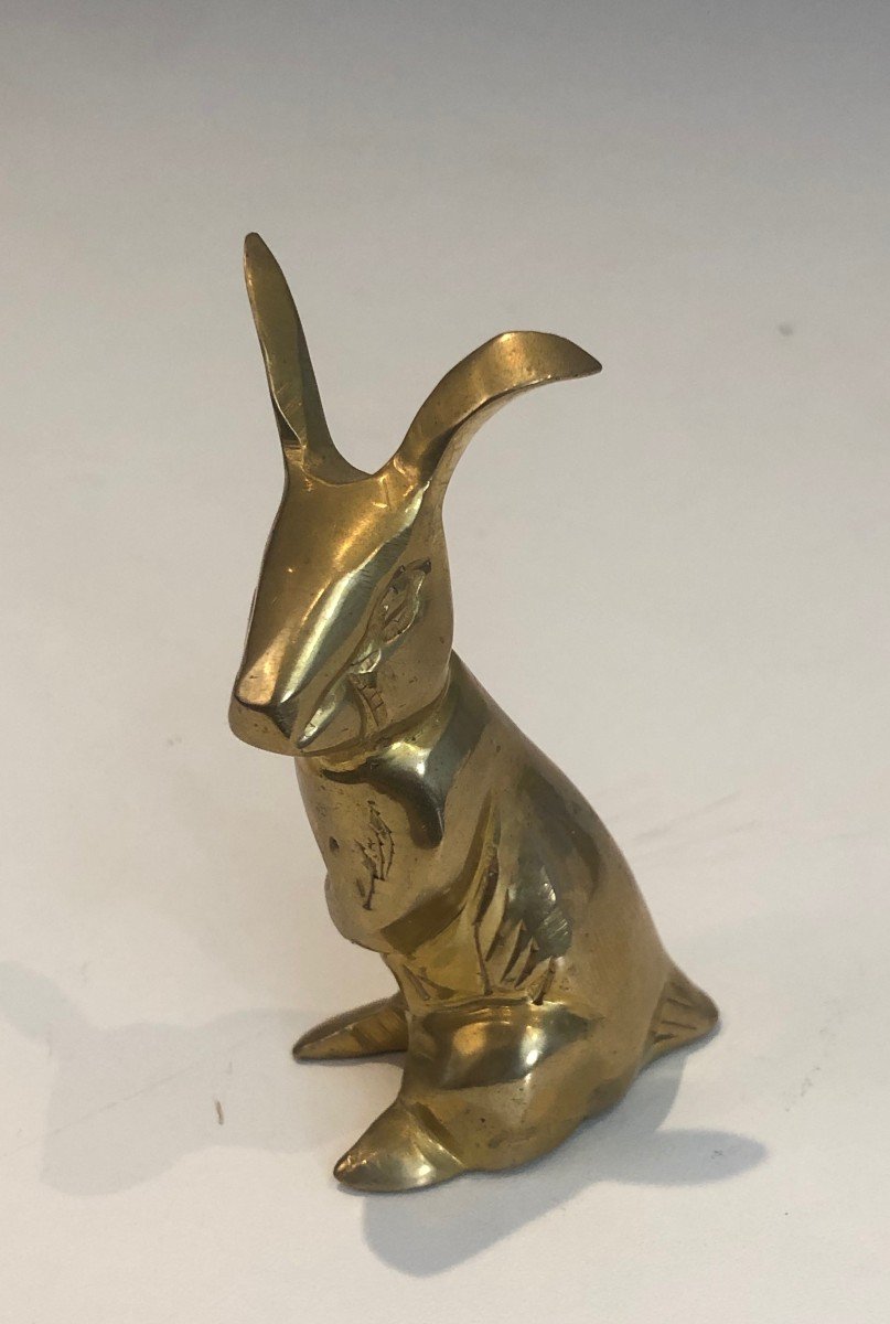 Petite Sculpture En Laiton Représentant Un Lapin. Travail Français. Vers 1970-photo-3