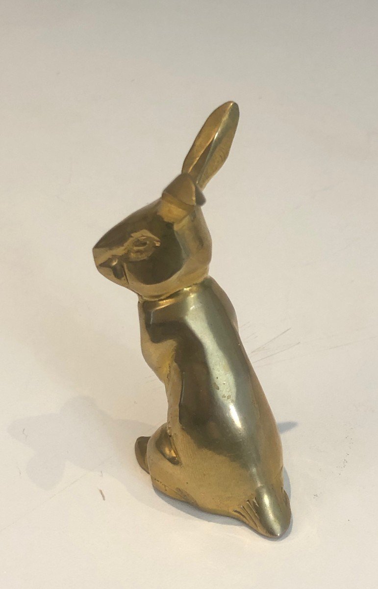 Petite Sculpture En Laiton Représentant Un Lapin. Travail Français. Vers 1970-photo-4