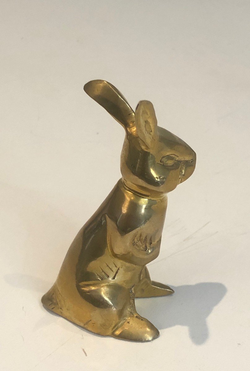 Petite Sculpture En Laiton Représentant Un Lapin. Travail Français. Vers 1970-photo-2