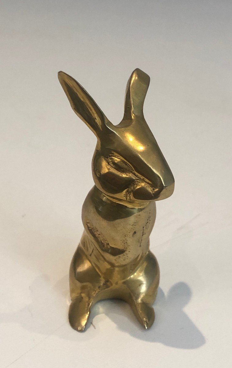 Petite Sculpture En Laiton Représentant Un Lapin. Travail Français. Vers 1970-photo-6