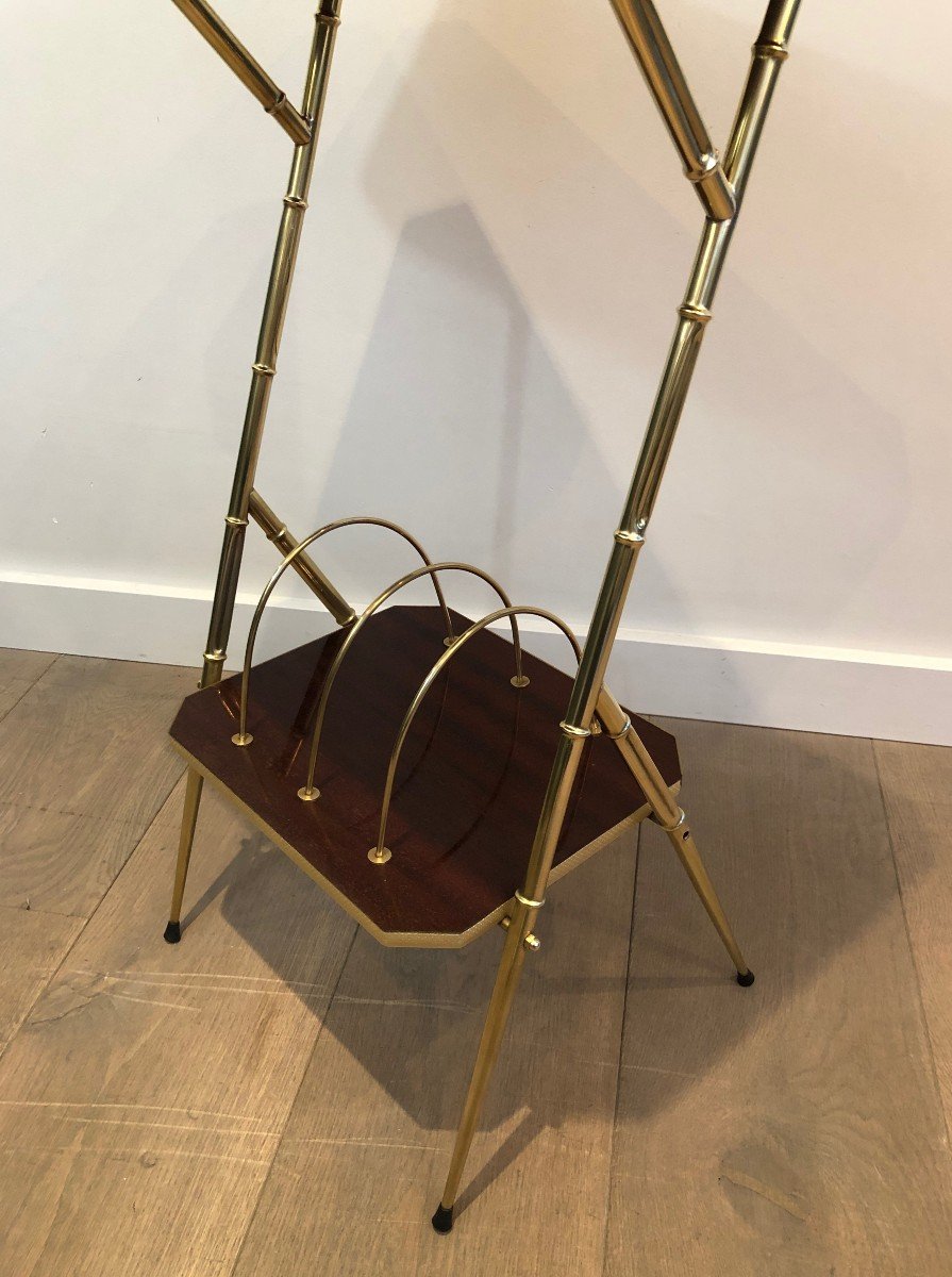 Mahogany And Faux-bamboo Gilt Metal Side Table With Magazine Rack. French. Circa 1970-photo-2