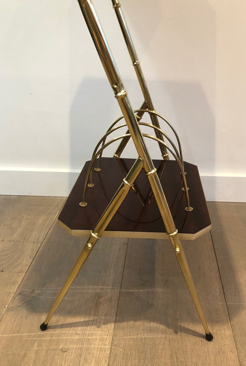 Mahogany And Faux-bamboo Gilt Metal Side Table With Magazine Rack. French. Circa 1970-photo-3