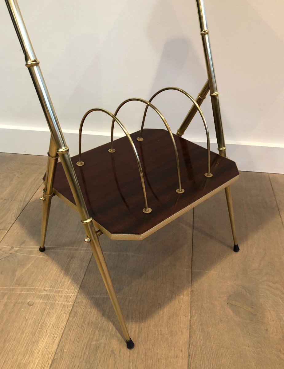 Mahogany And Faux-bamboo Gilt Metal Side Table With Magazine Rack. French. Circa 1970-photo-4