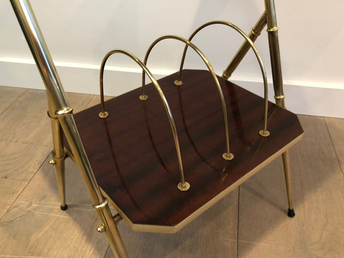 Mahogany And Faux-bamboo Gilt Metal Side Table With Magazine Rack. French. Circa 1970-photo-5