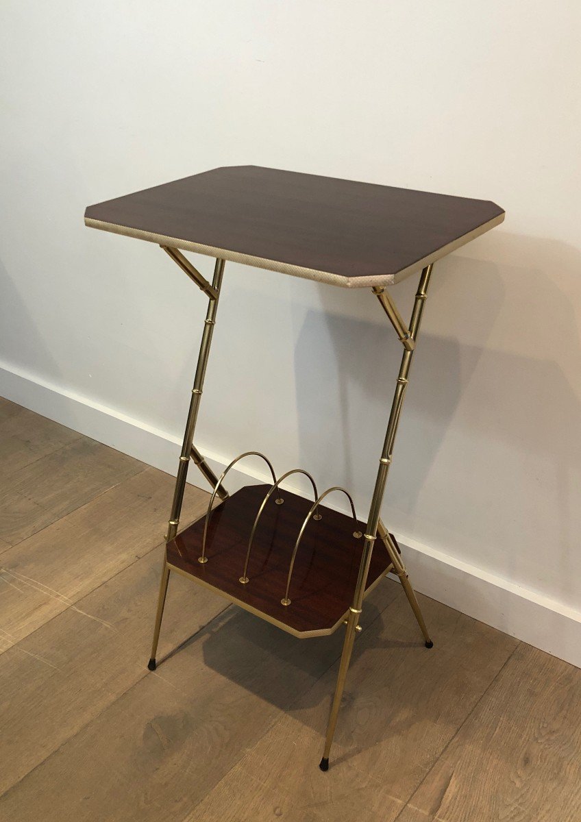 Mahogany And Faux-bamboo Gilt Metal Side Table With Magazine Rack. French. Circa 1970-photo-8