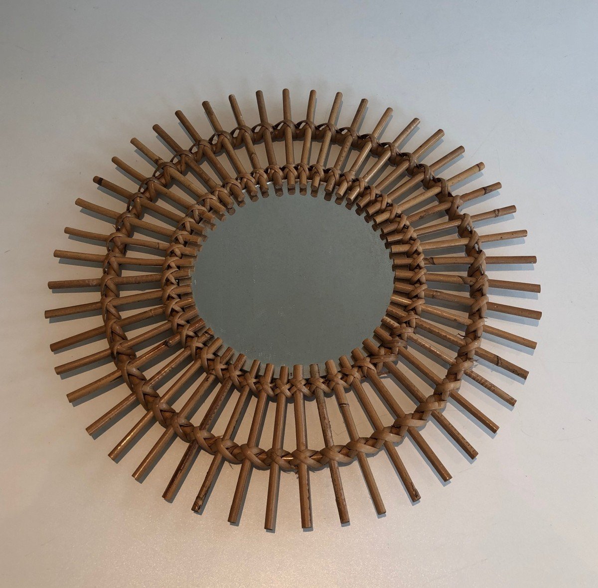 Petit Miroir En Rotin. Travail Français. Vers 1970-photo-8