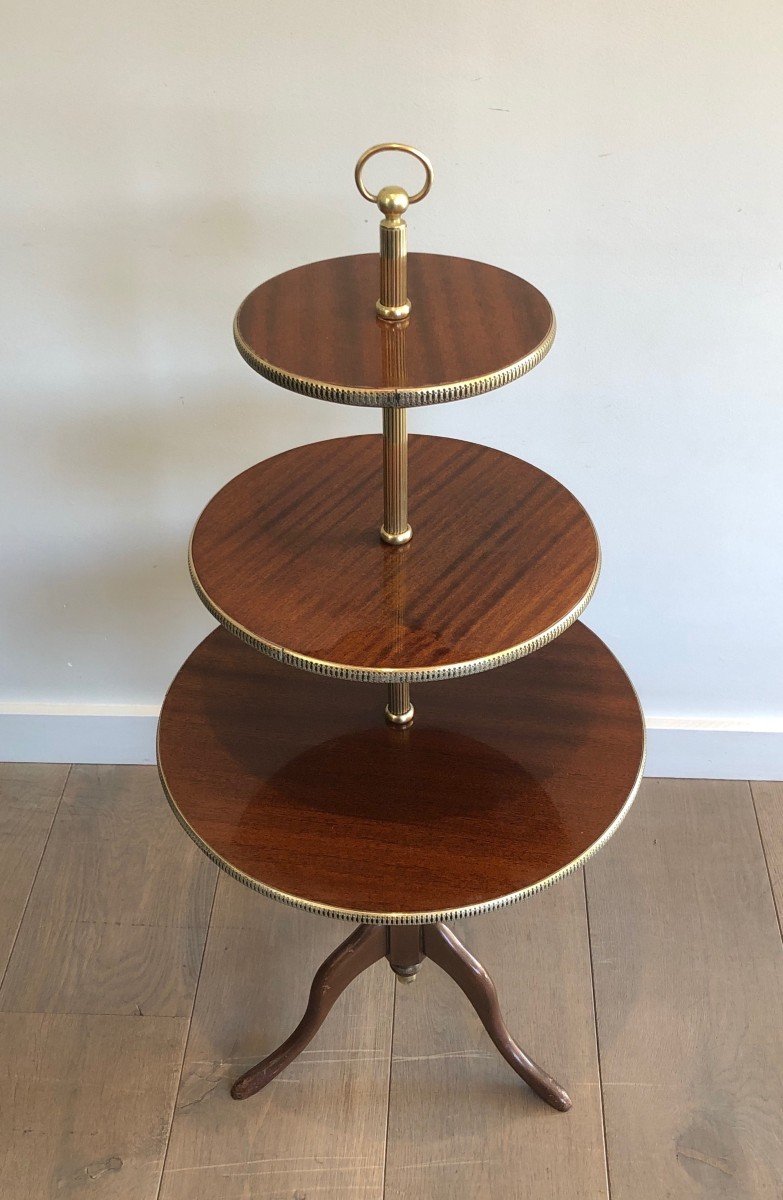 Neoclassical Style 3 Tiers Mahogany And Brass Round Table. French. Circa 1940-photo-2