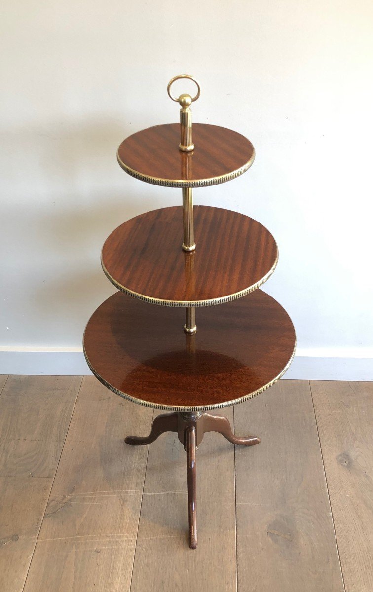 Neoclassical Style 3 Tiers Mahogany And Brass Round Table. French. Circa 1940-photo-4