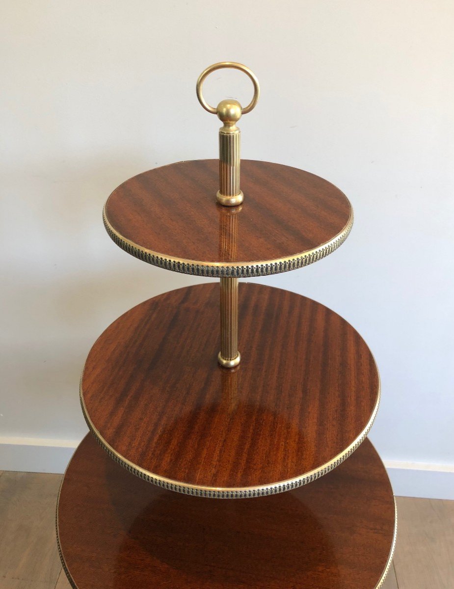 Neoclassical Style 3 Tiers Mahogany And Brass Round Table. French. Circa 1940-photo-1