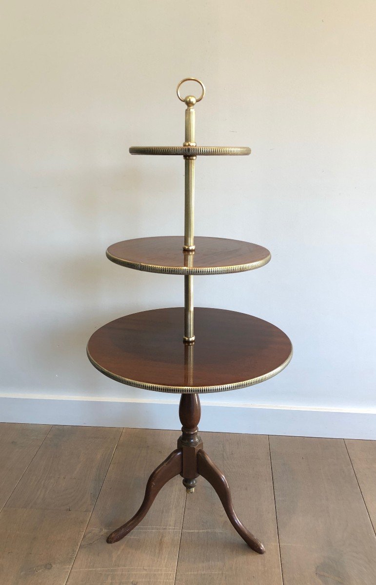 Neoclassical Style 3 Tiers Mahogany And Brass Round Table. French. Circa 1940-photo-6