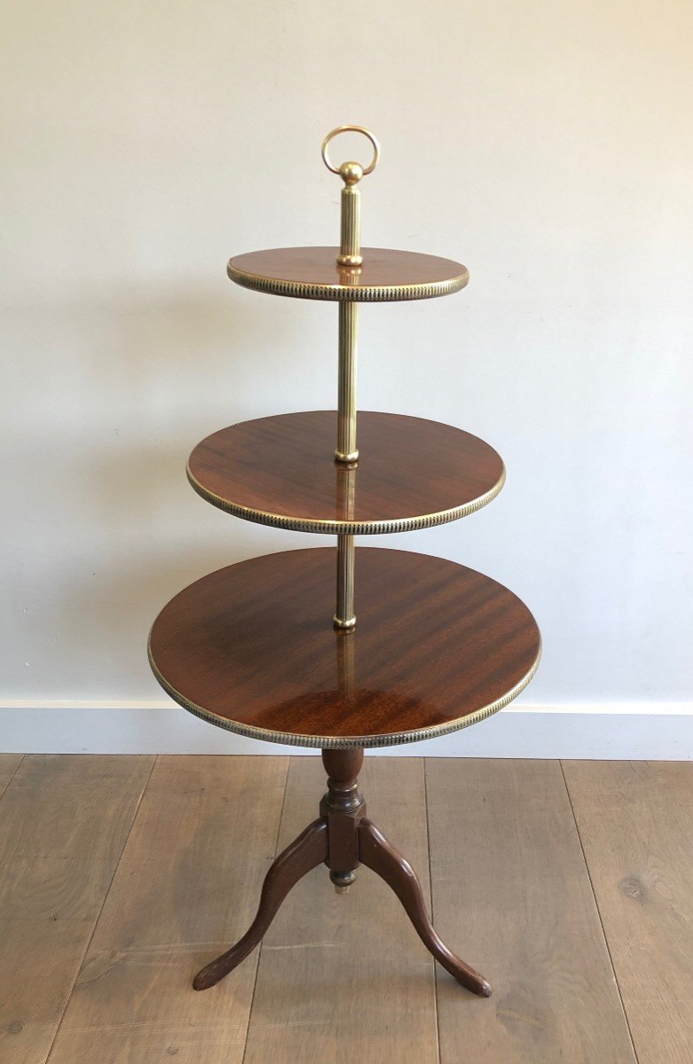 Neoclassical Style 3 Tiers Mahogany And Brass Round Table. French. Circa 1940-photo-7