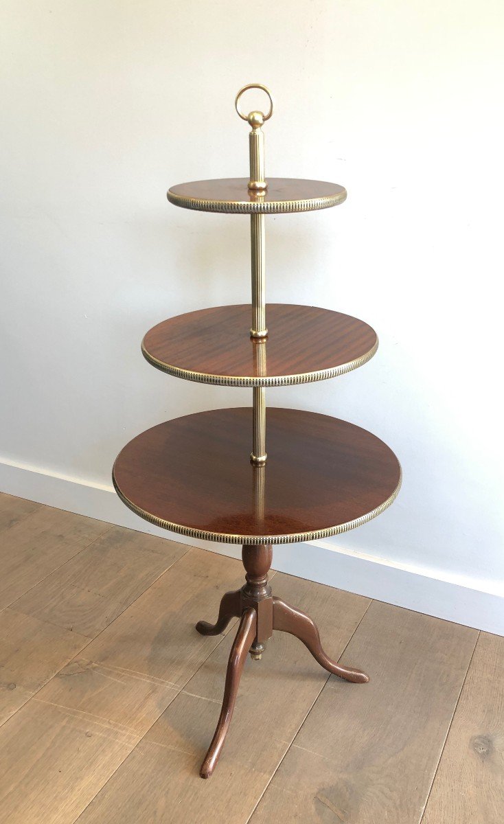 Neoclassical Style 3 Tiers Mahogany And Brass Round Table. French. Circa 1940-photo-8