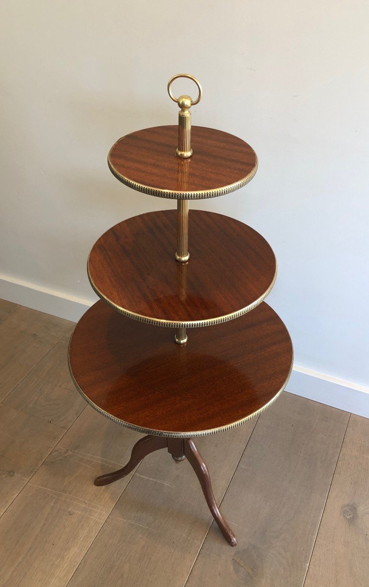 Neoclassical Style 3 Tiers Mahogany And Brass Round Table. French. Circa 1940