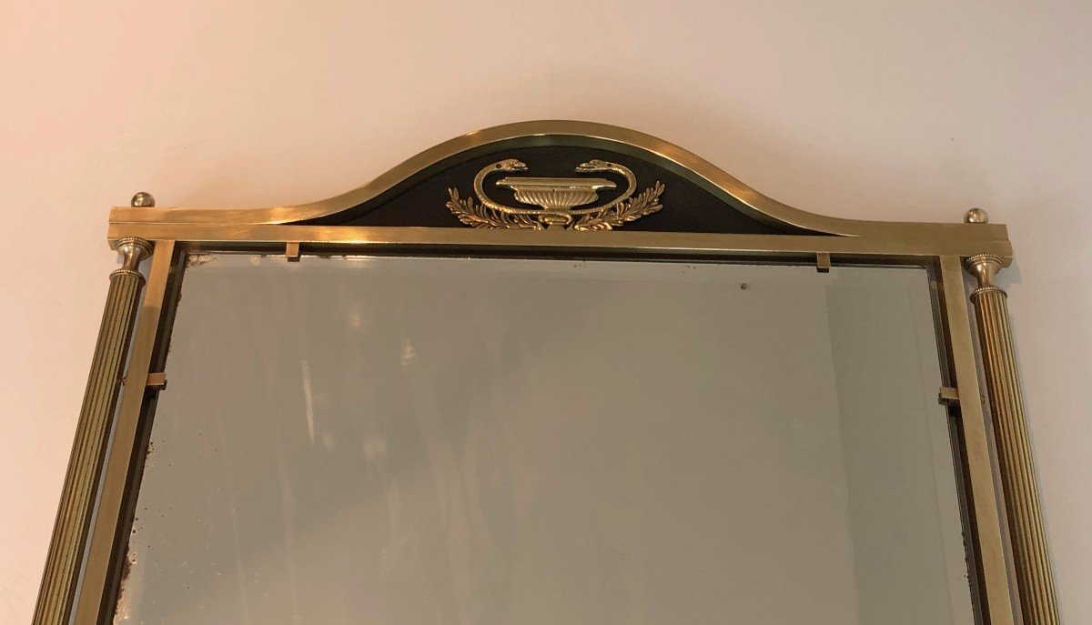 Neoclassical Style Brass And Lacquered Metal Mirror With Cup And Swan Necks. French. Circa 1940-photo-2